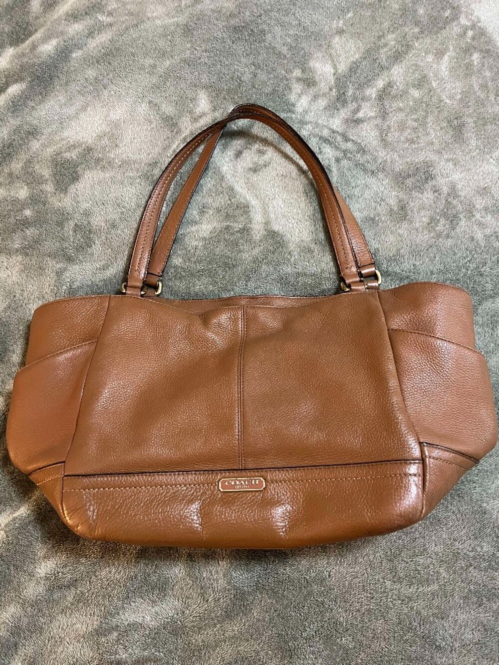 Coach Park Carrie Tote F23284 Brown Pebbled Leather Shoulder Bag Large Carryall